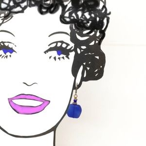 Dark Blue Sea Glass Style Earrings Lever Backs